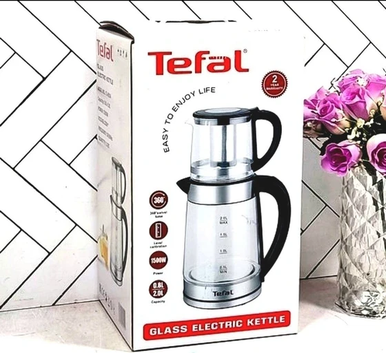 چایساز شیشهای تفال مدل TL-8924 | طراحی مدرن با قوری ۰.۸ لیتری، کتری ۲ لیتری و توان ۱۵۰۰ وات